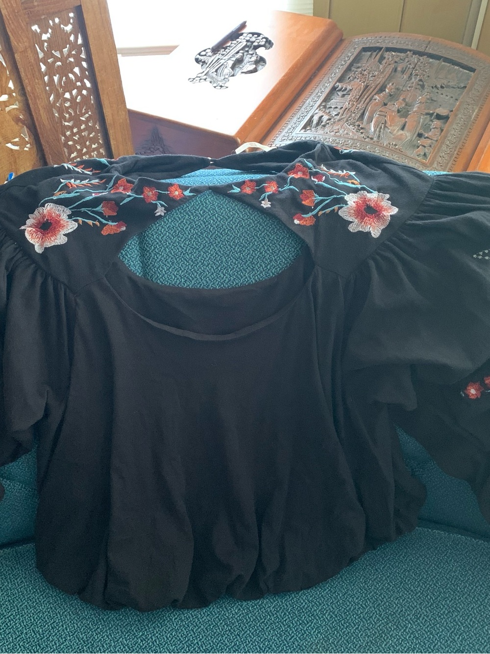 Free People Black Embroidered Puff-Sleeve Blouse - Picture 3 of 4